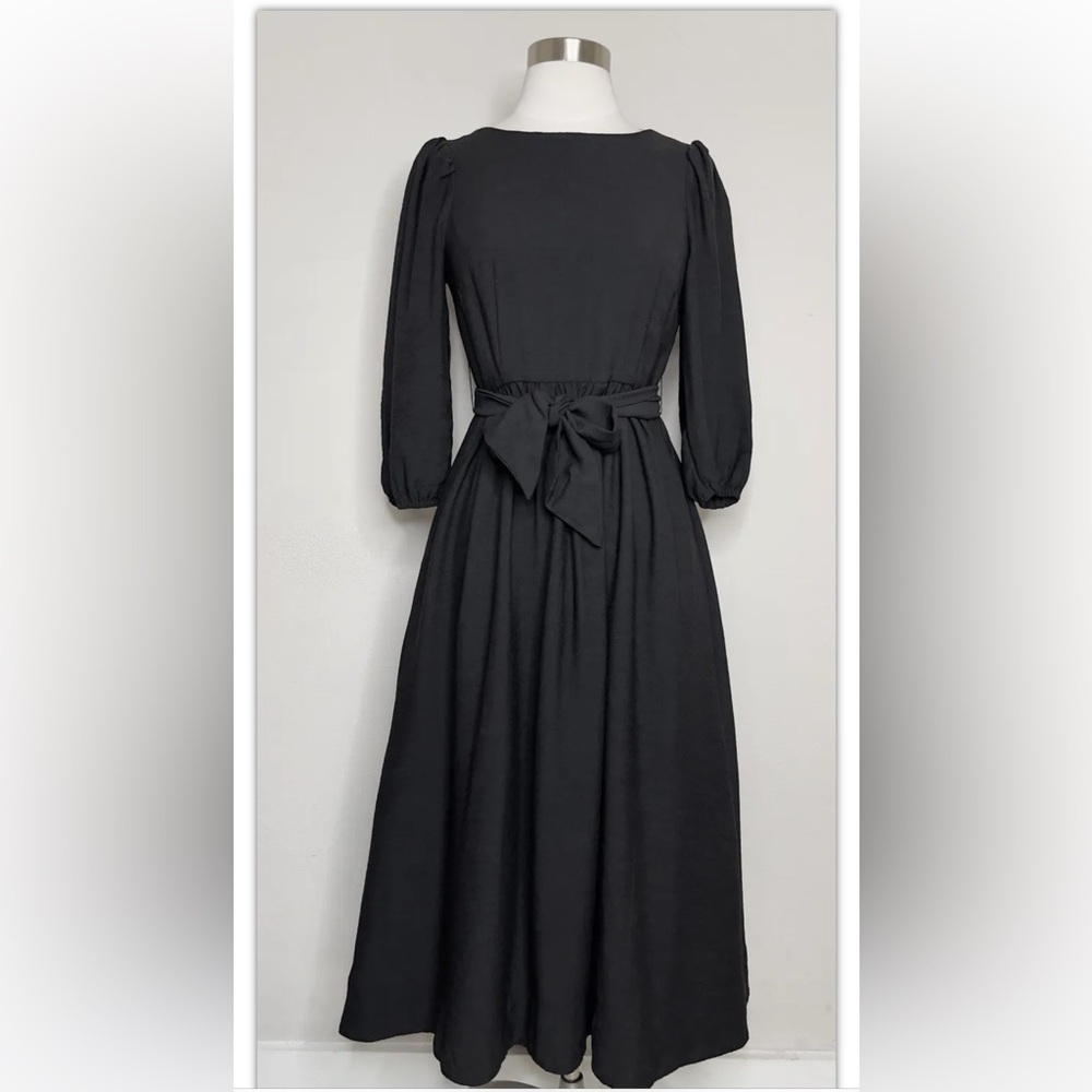 THE ODELLS ANTHROPOLOGIE Hyacinth Cross Back Midi Dress Black XS - Picture 2 of 9